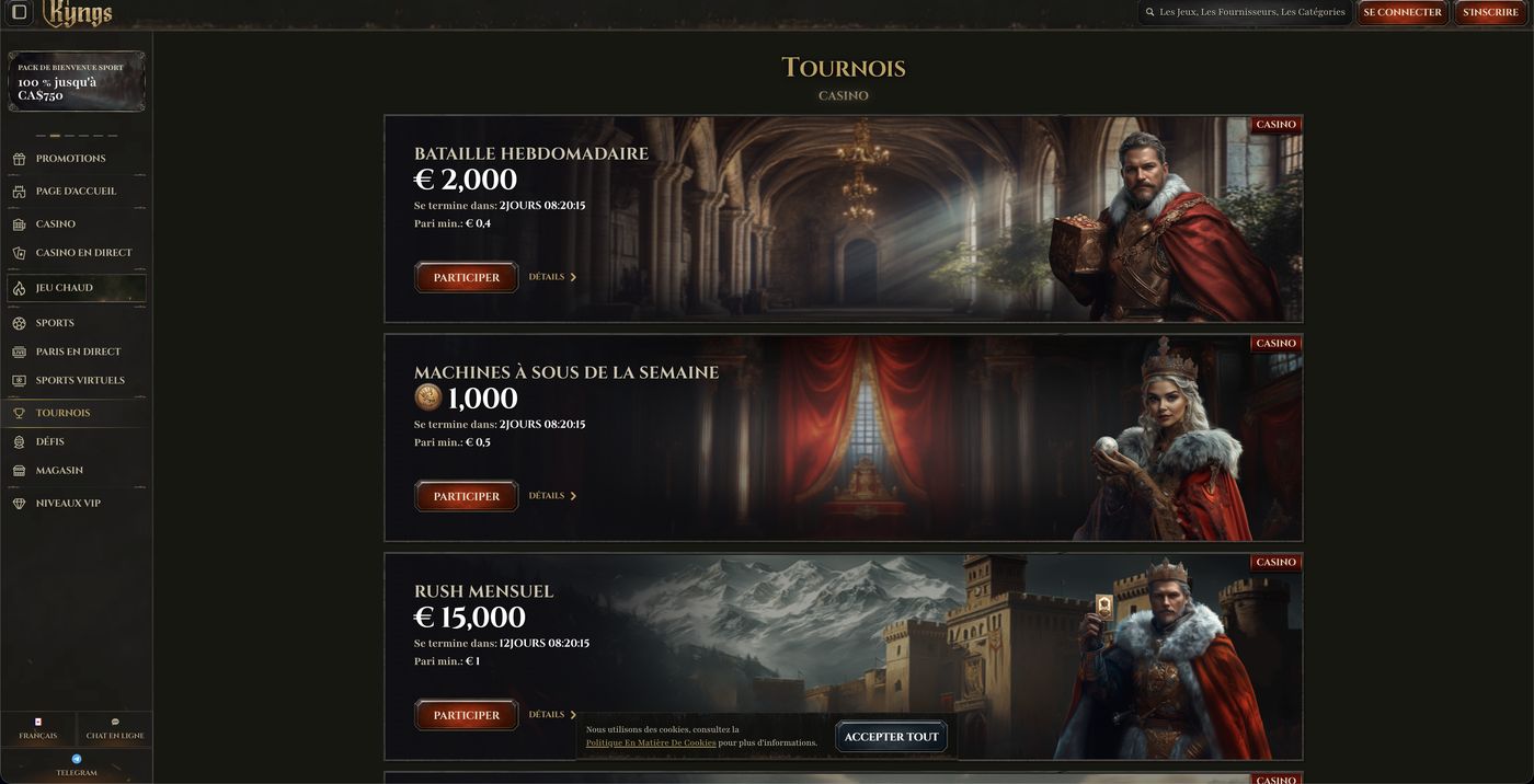 Tournois et récompenses de Kyngs Casino